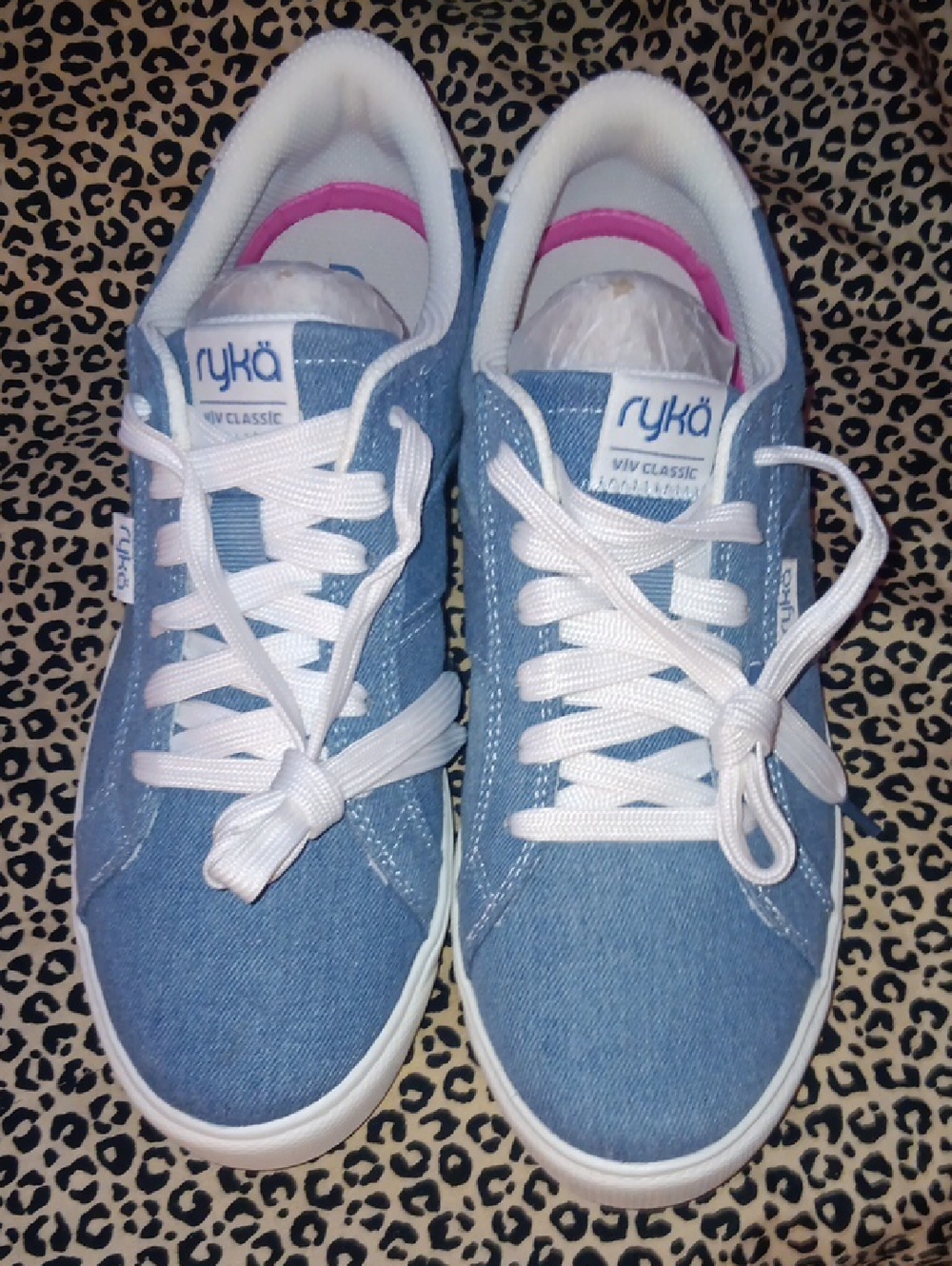 Ryka Denim Blue Low-Top Sneakers with Pink Trim